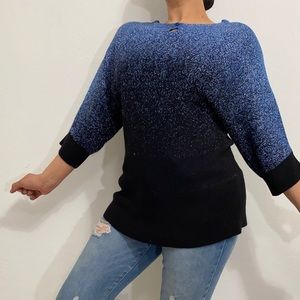 Studio Works Women’s PL Y2K Metallic Blue Knit Keyhole Bat Sleeve Sweater